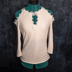 Boston Proper White Cut-Out Lace Top | Size Small